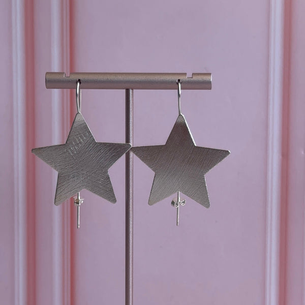 Aros Largos Estrellas Baño de Plata