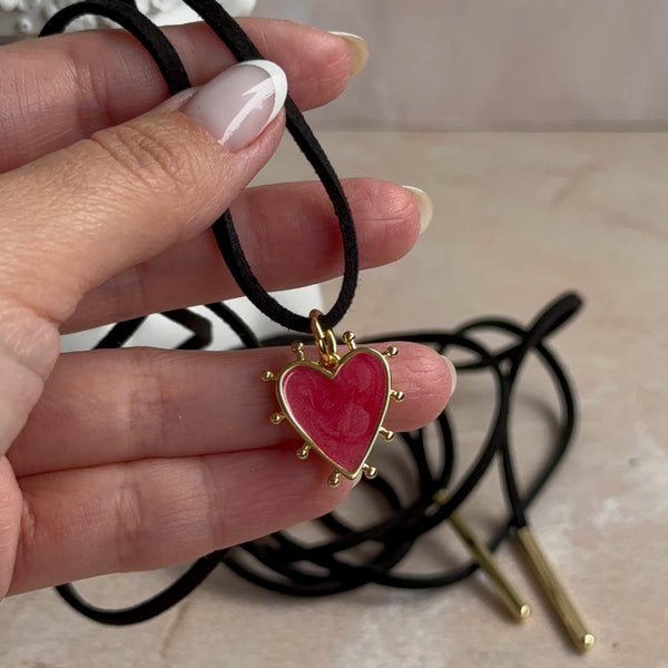 Collar Corazón Puntas con Cuero Gamuzado