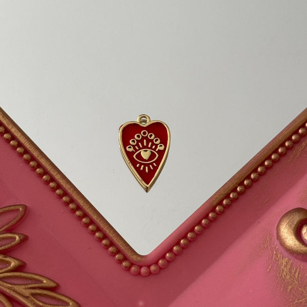 Charm Corazón y Ojito Esmaltado Baño de oro