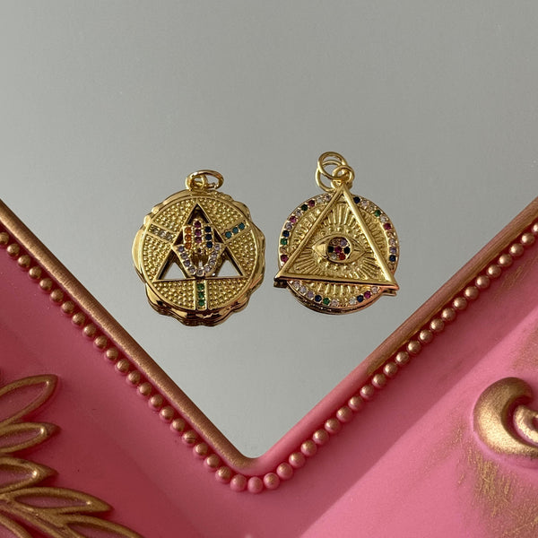 Charm Medallón Manito y Ojito Circones Baño de oro