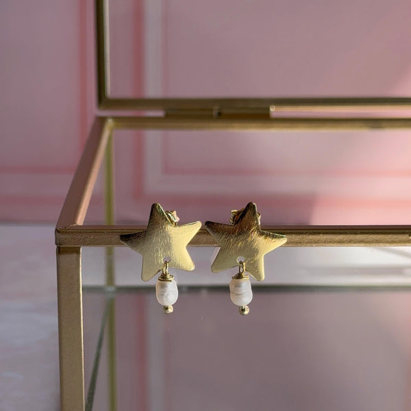Aros Estrellas con Perlas de Río