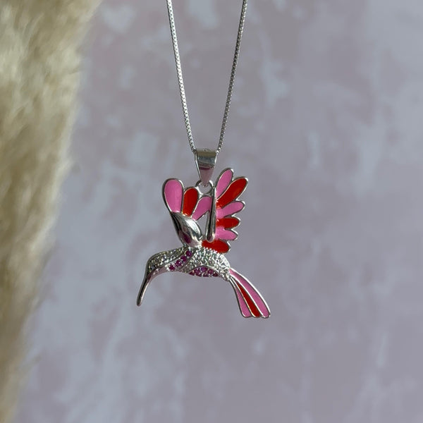 Collar Colibrí Esmaltado Plata 925