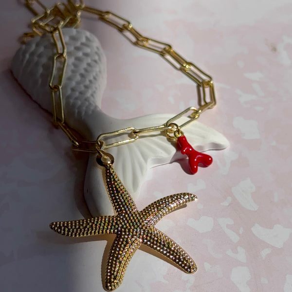 Collar Maxi Estrella de Mar y Coral Rojo
