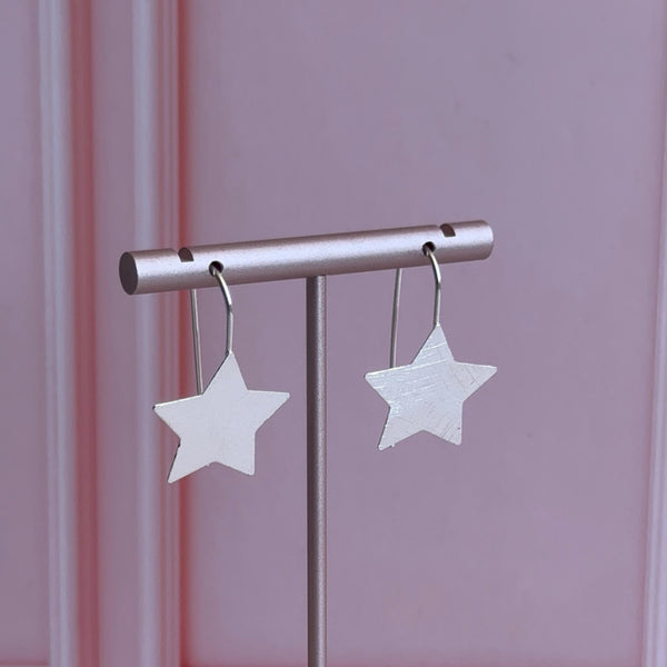 Aros Largos Estrellas Baño de Plata