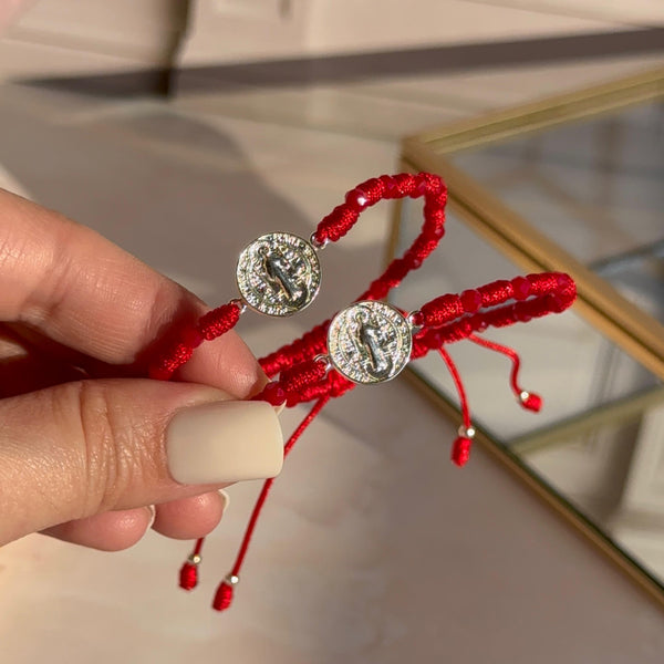 Pulsera Roja con Cristales y San Benito