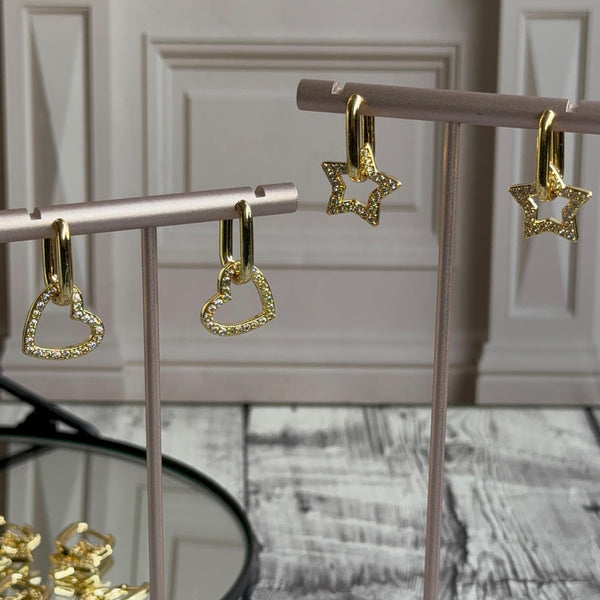 Aros Argollas Rectangular Corazón - Estrella