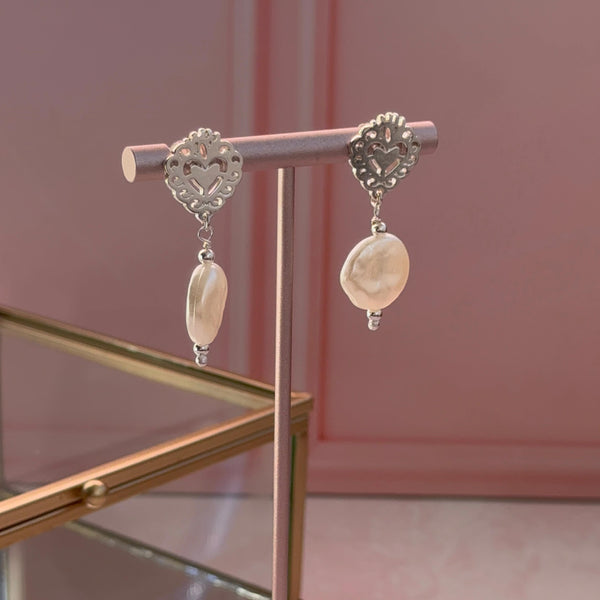 Aros Detente Corazón y Perlas Imitación