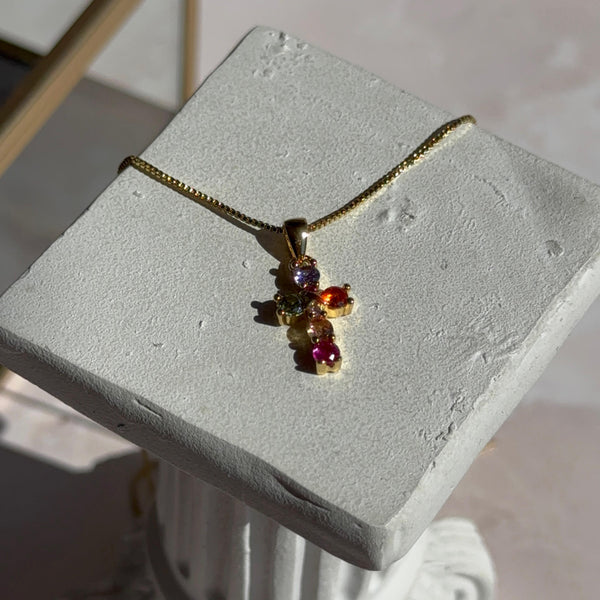 Collar Cruz Cristales de Colores