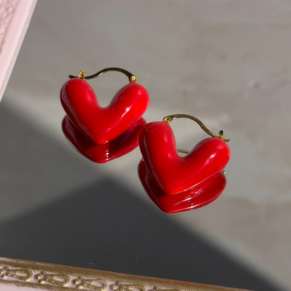 Aros Argollas Corazón Rojo