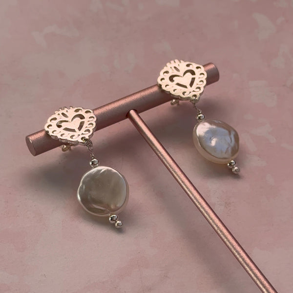 Aros Detente Corazón y Perlas Imitación
