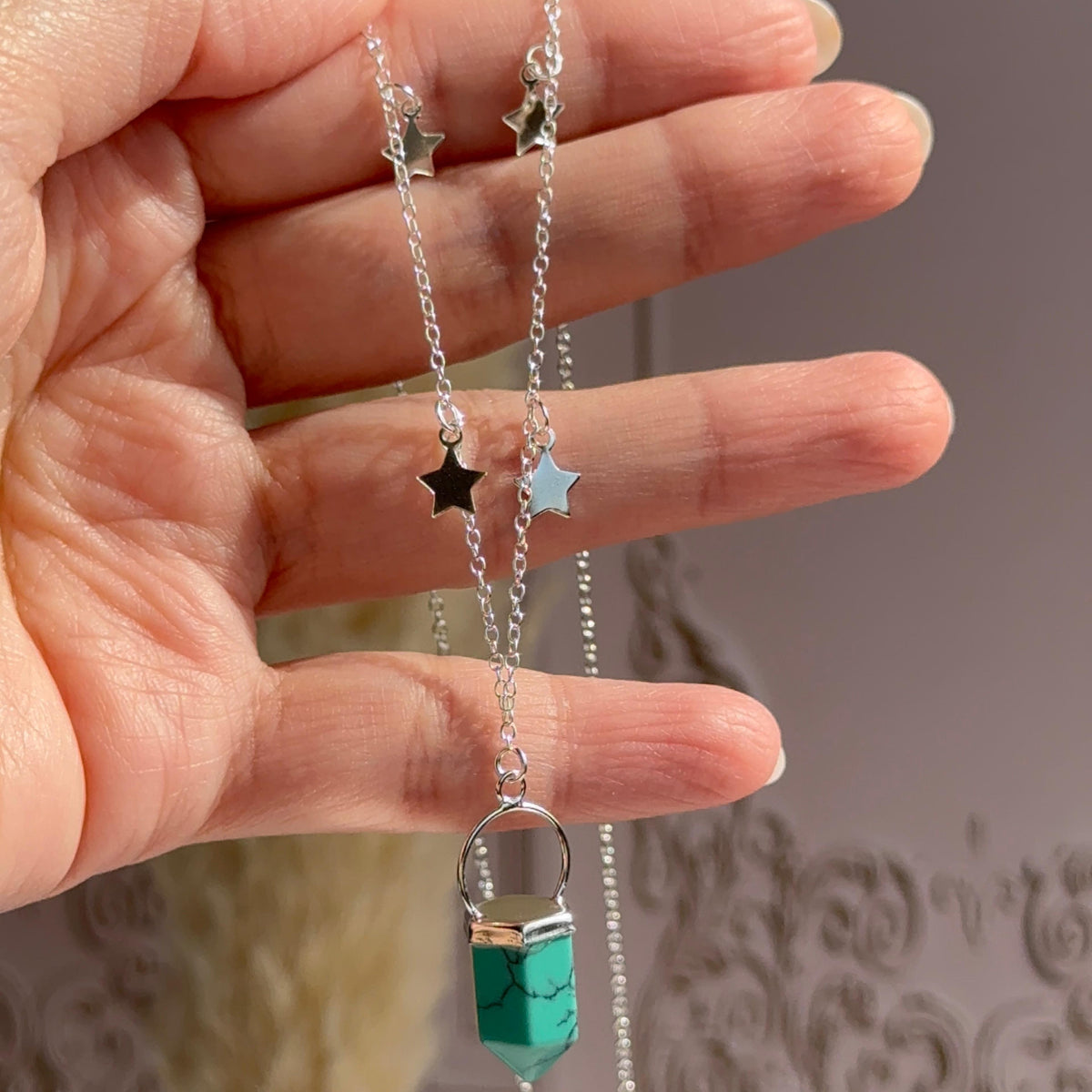 Collar Cuarzo Turquesa y Estrellas Plata 925