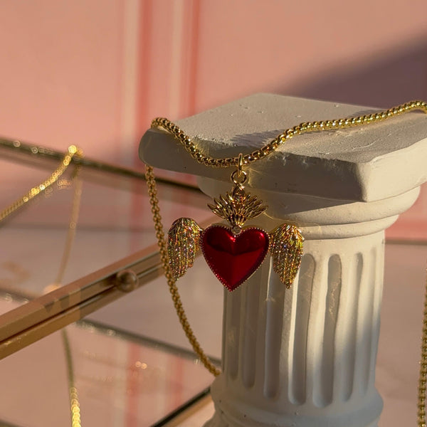 Collar Detente Corazón Rojo Alado