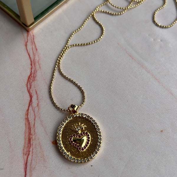 Collar Corazón Detente Circones Baño de oros
