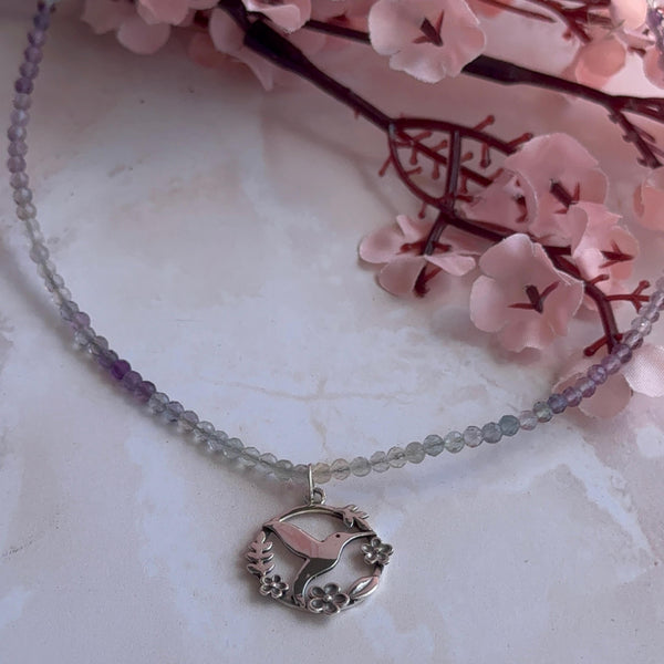 Collar Colibrí Cristales de Colores Plata 925