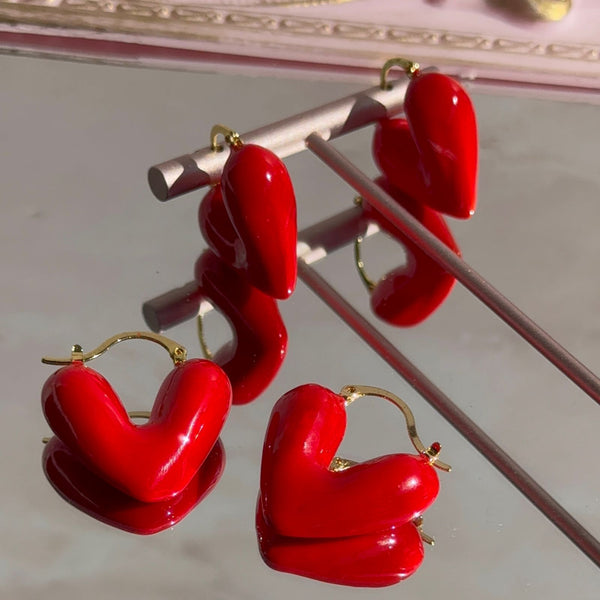 Aros Argollas Corazón Rojo