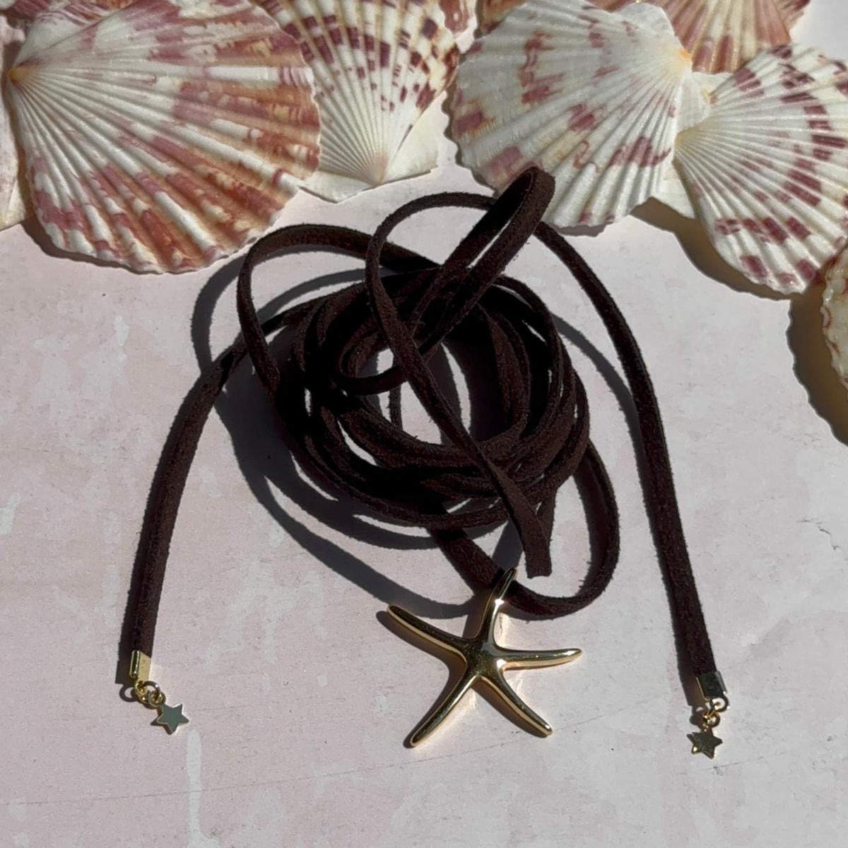 Collar Cuero Gamuzado Colores con Estrella de Mar