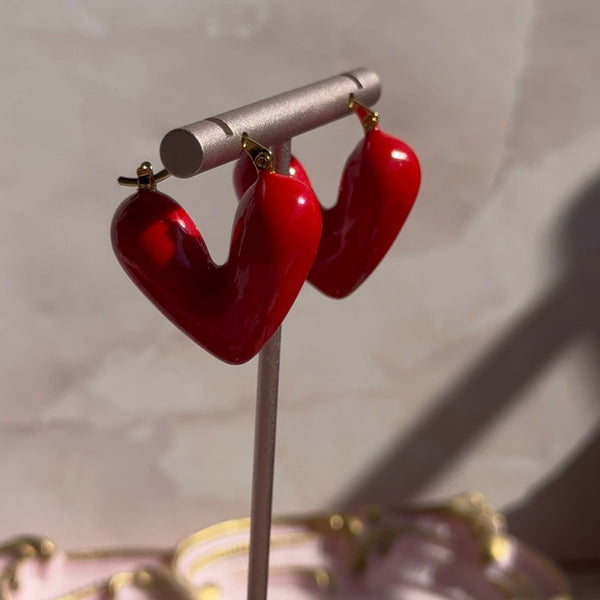 Aros Argollas Corazón Rojo
