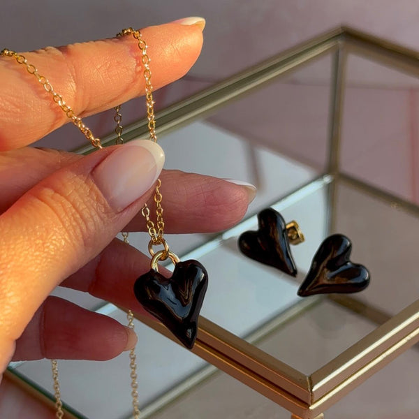 Conjunto Corazón - Esmaltado Negro