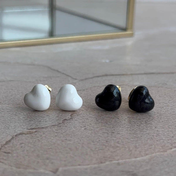 Aros Corazón Blanco-Negro