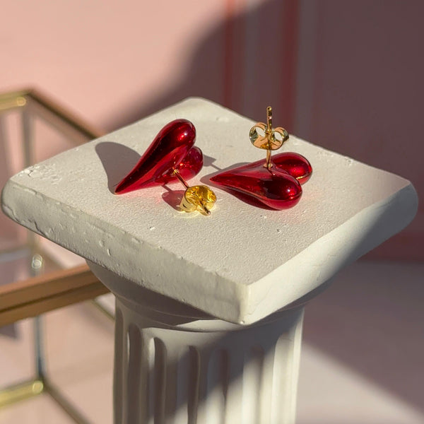 Aros Corazón Rojo Satín