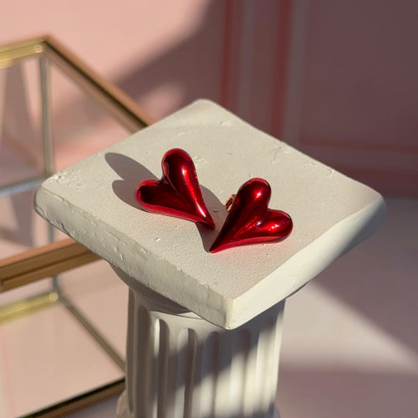 Aros Corazón Rojo Satín