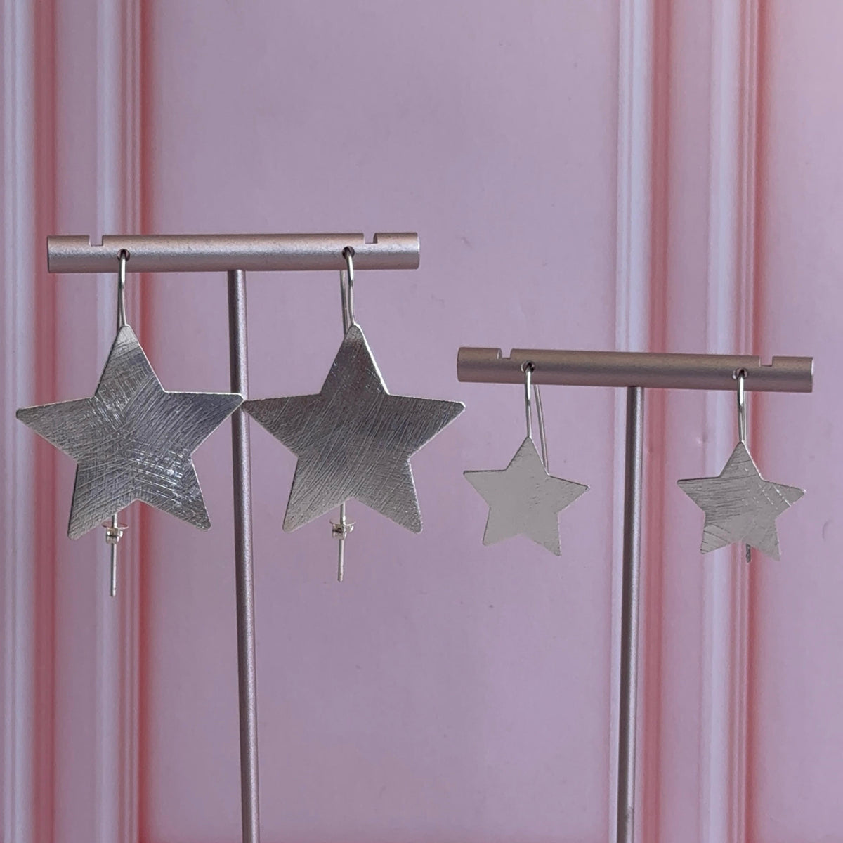 Aros Largos Estrellas Baño de Plata