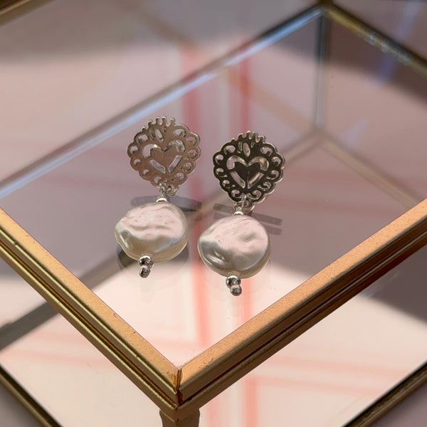 Aros Detente Corazón y Perlas Imitación