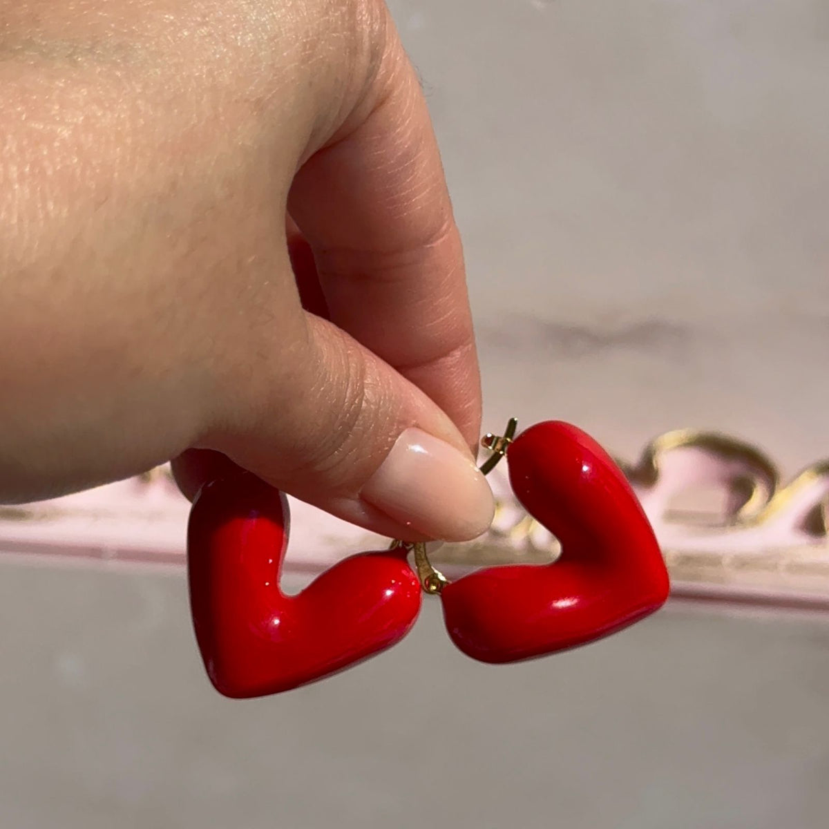 Aros Argollas Corazón Rojo