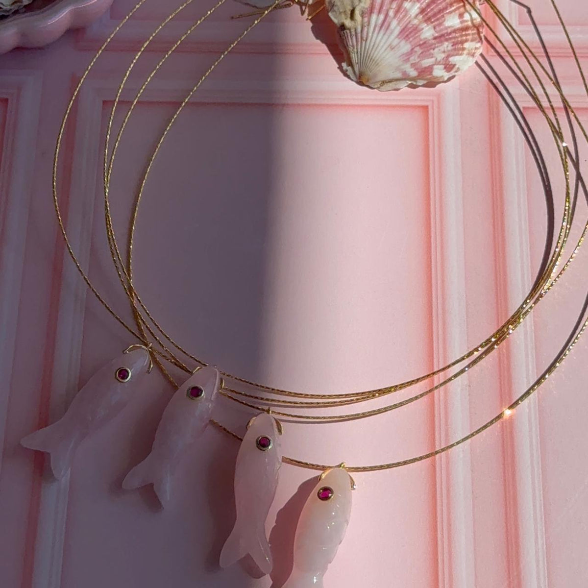 Collar Tiara Pez Cuarzo Rosa