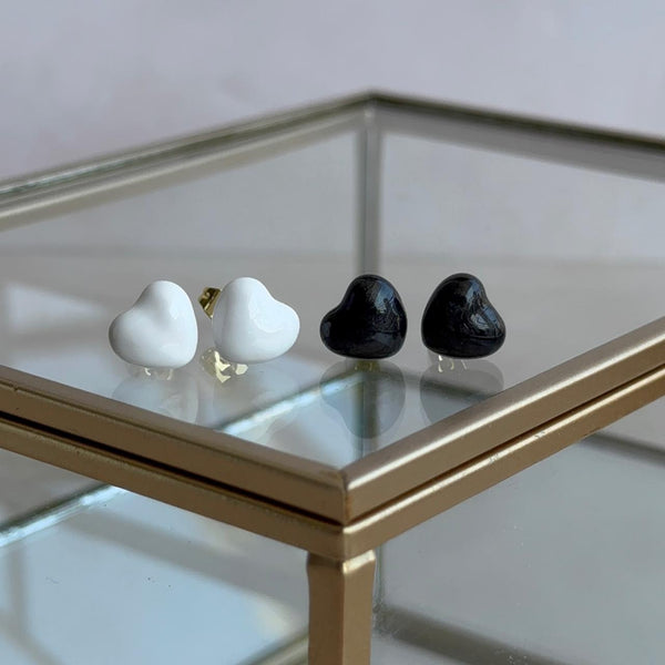 Aros Corazón Blanco-Negro