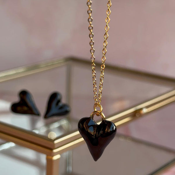 Conjunto Corazón - Esmaltado Negro