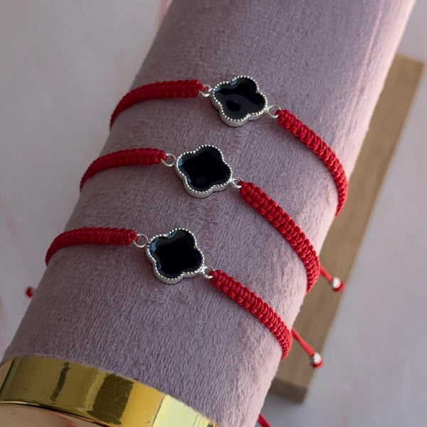 Pulsera Roja Trébol Ónix