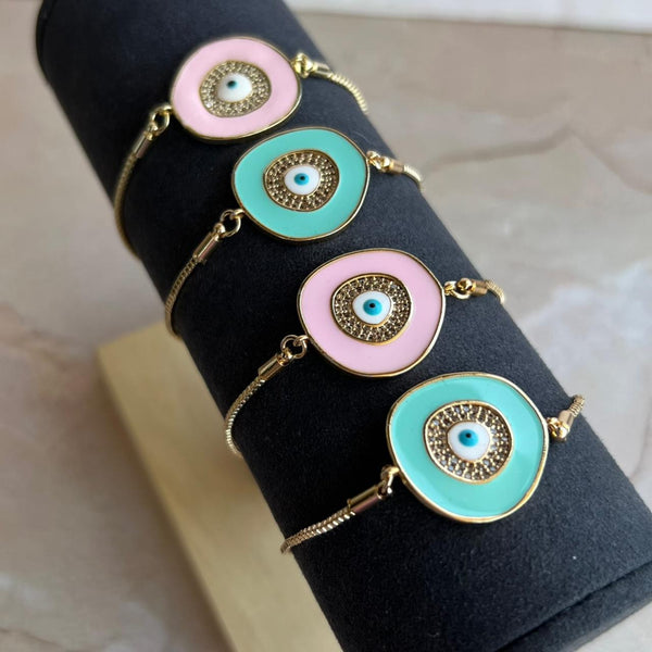 Pulsera Medallón Esmaltado de Ojo Turco