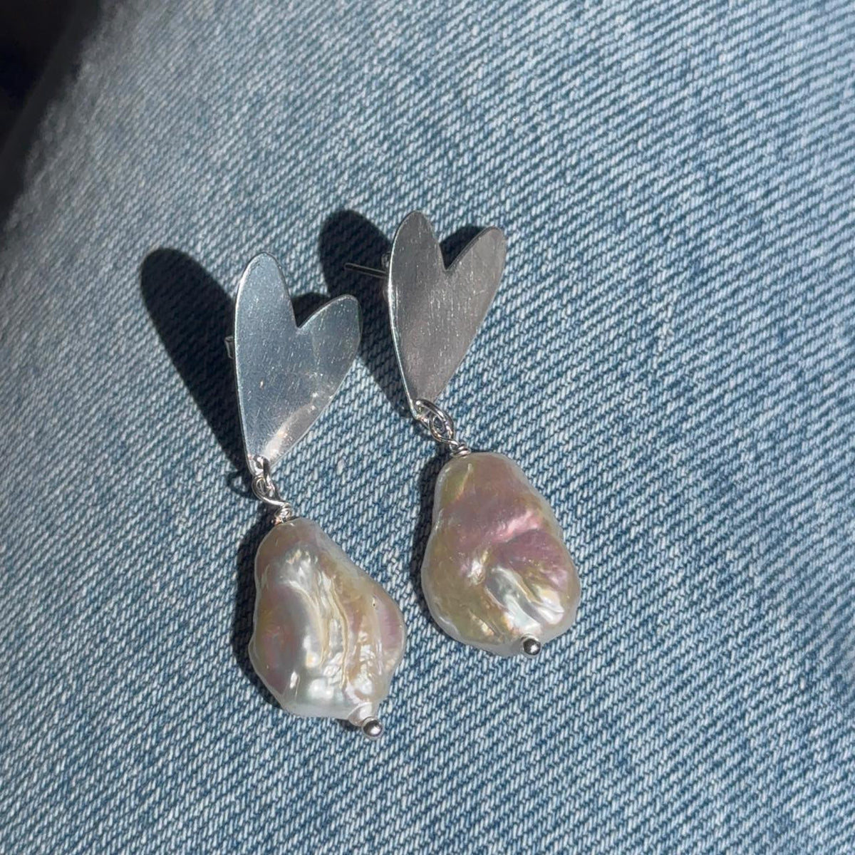 Aros Corazón con Perla de Río