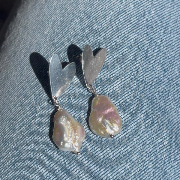 Aros Corazón con Perla de Río