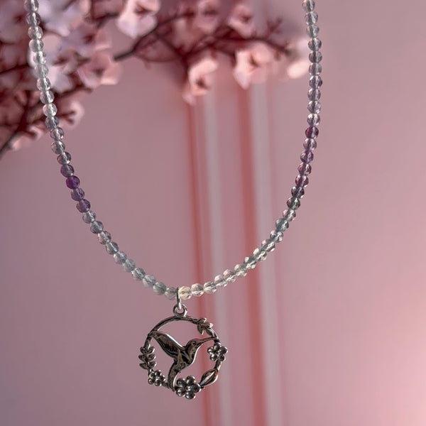 Collar Colibrí Cristales de Colores Plata 925