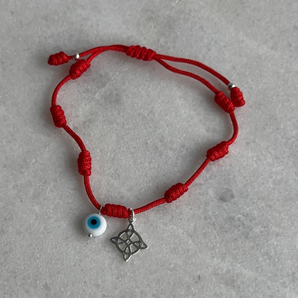 Pulsera Roja 7 Nudos con Ojo Turco y Nudo de Bruja