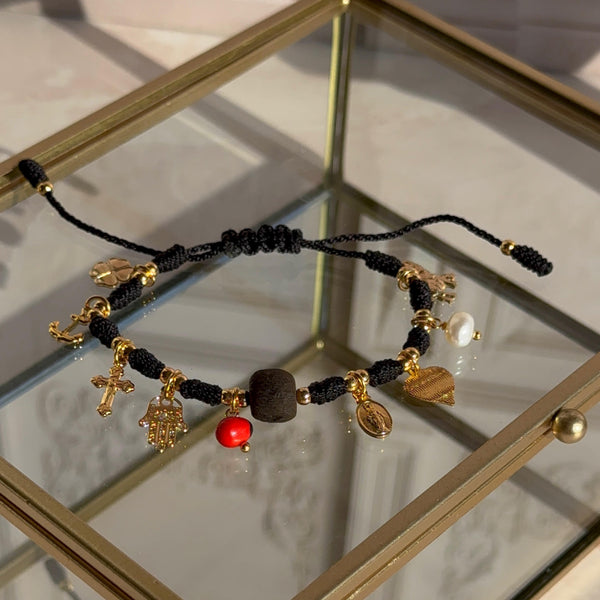 Pulsera Negra con Charms Fe