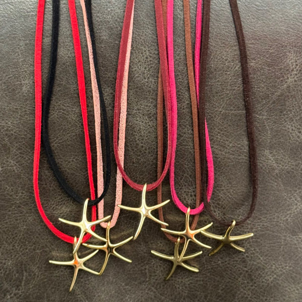 Collar Cuero Gamuzado Colores con Estrella de Mar