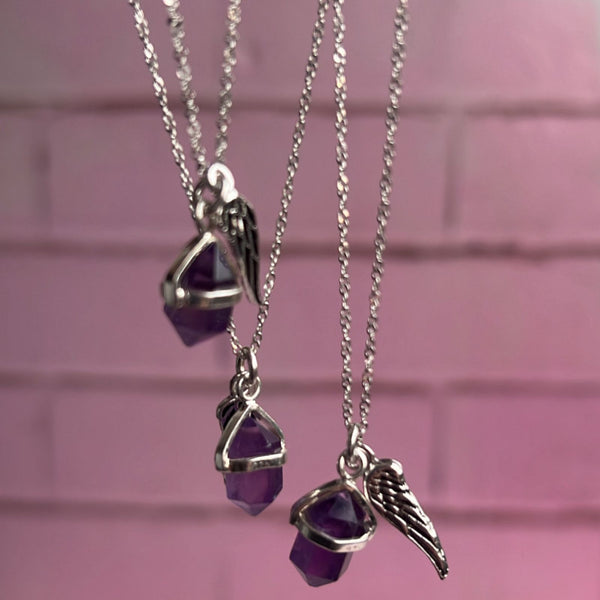 Collar Cuarzo Amatista y Alita