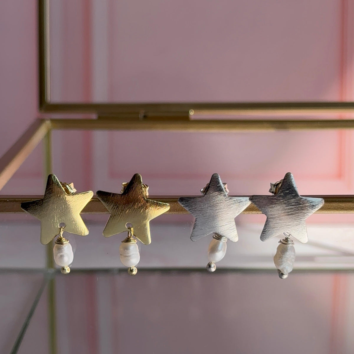 Aros Estrellas con Perlas de Río