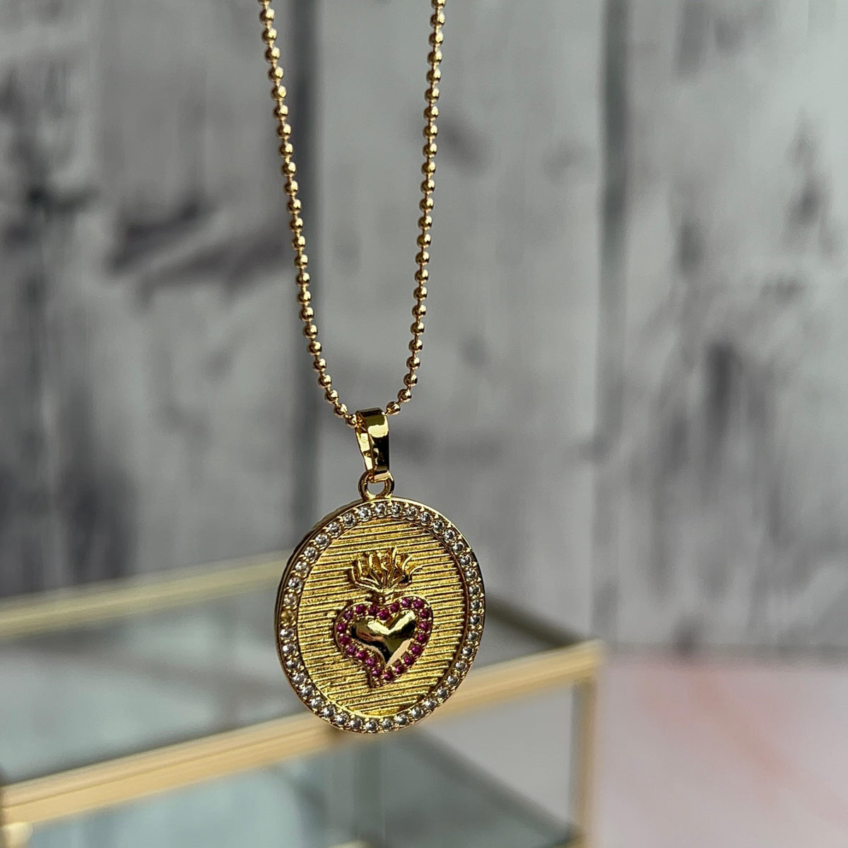 Collar Corazón Detente Circones Baño de oros