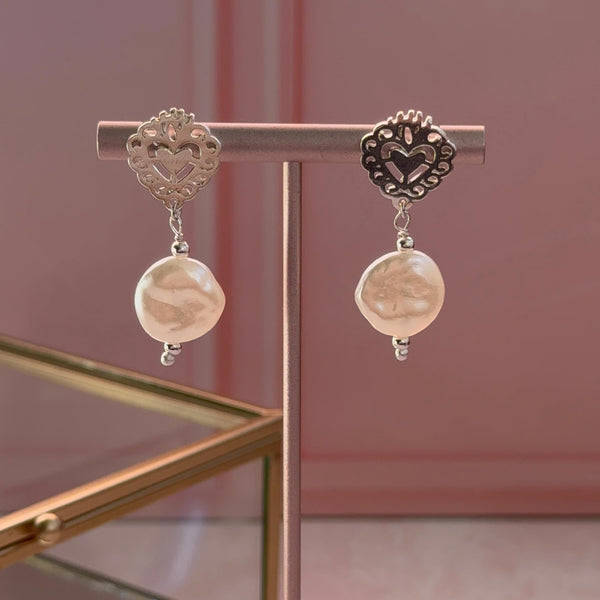 Aros Detente Corazón y Perlas Imitación