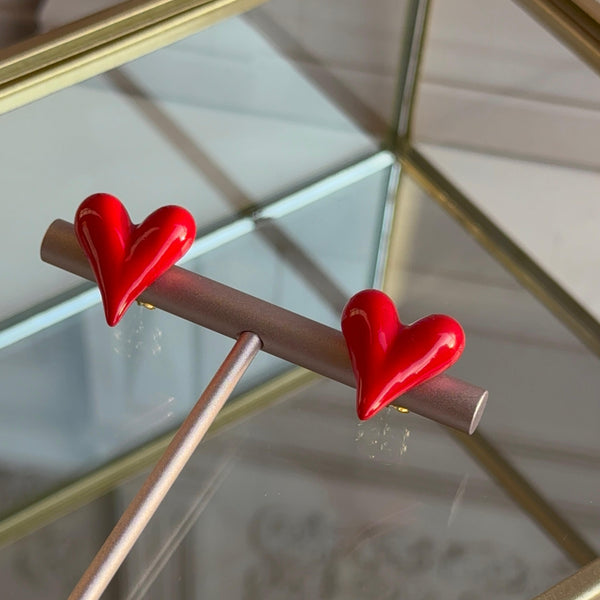 Aros Corazón Esmaltados Rojo