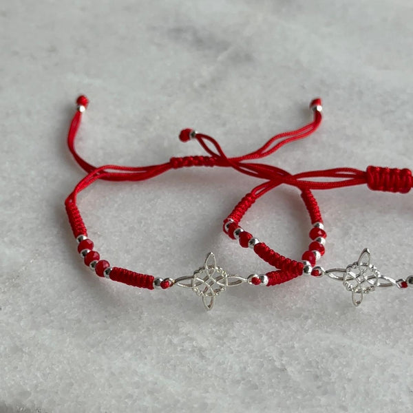 Pulsera Roja Balines Nudo de Bruja