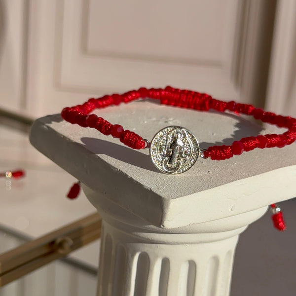 Pulsera Roja con Cristales y San Benito