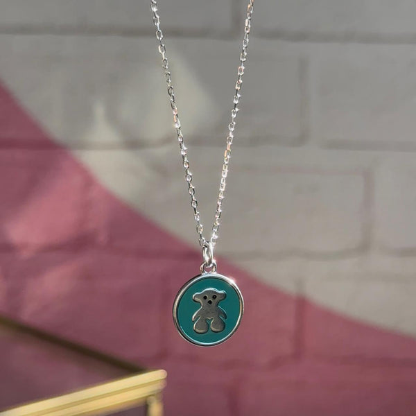 Collar Medalla Osito Turquesa
