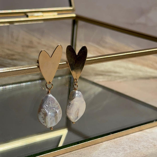 Aros Corazón con Perla de Río