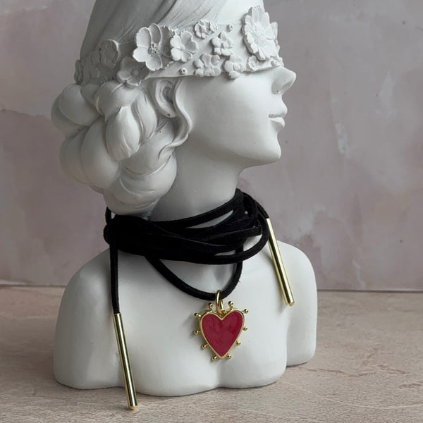 Collar Corazón Puntas con Cuero Gamuzado