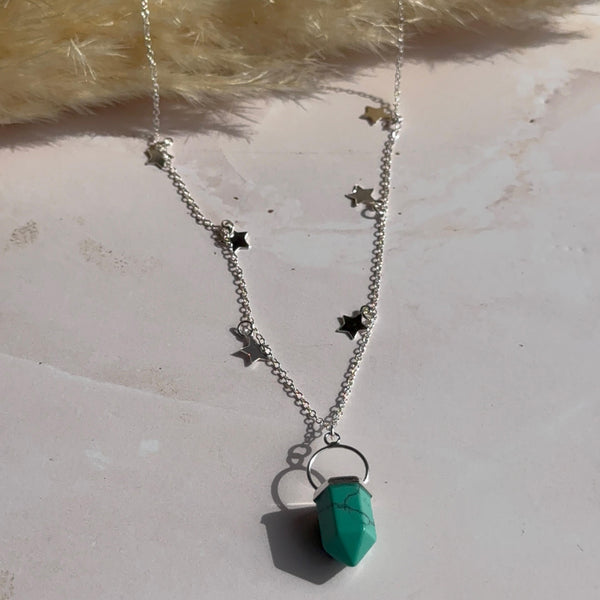 Collar Cuarzo Turquesa y Estrellas Plata 925